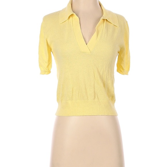 Aritzia Wilfred free lightweight butter yellow crop sweater top S v-neck collar - Picture 1 of 8